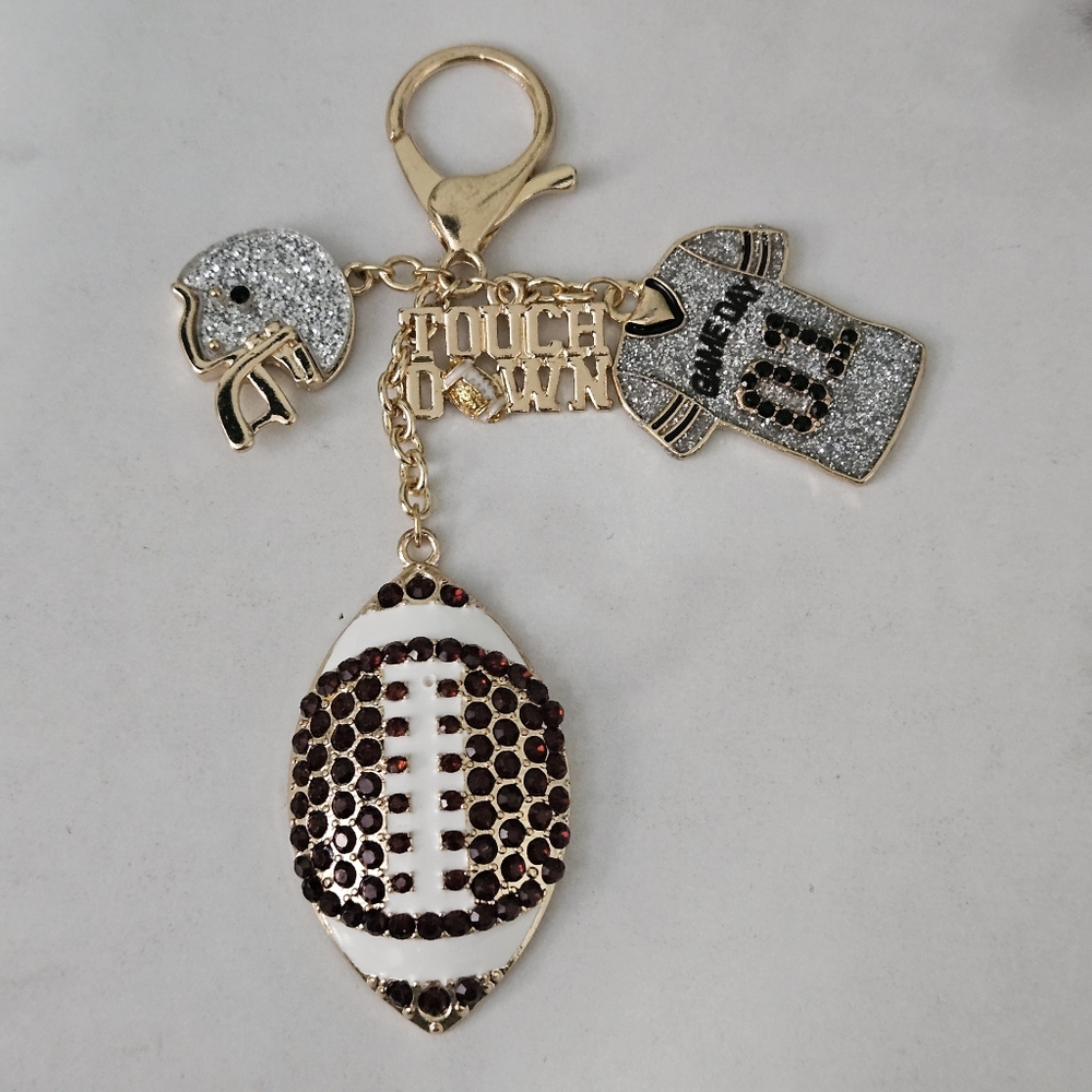 Football Theme Bag Charm/Keychain with Bling Jersey & Helmet Charms- NWOT - Picture 1 of 5